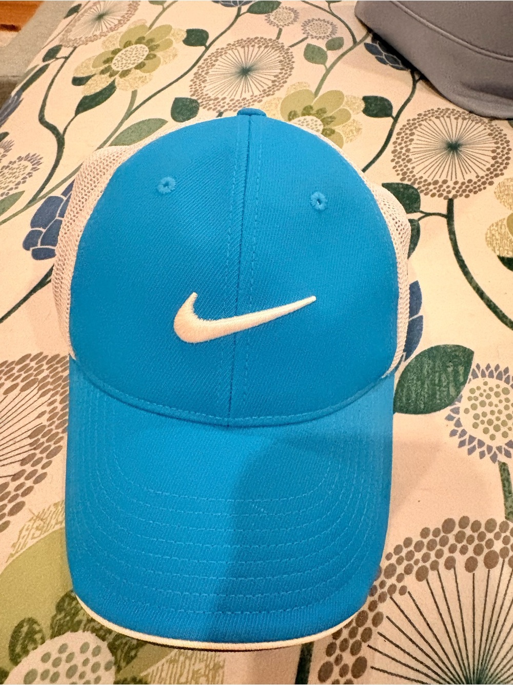 Nike Bright Turquoise and White Mesh Swoosh Trucker Hat